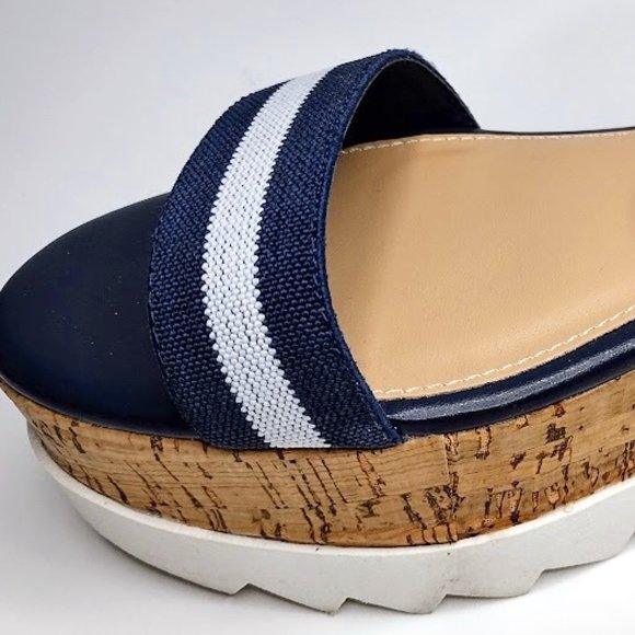 NEW MADDEN By STEVE MADDEN Blue White Fabric Wedge Sandals - Picture 3 of 4